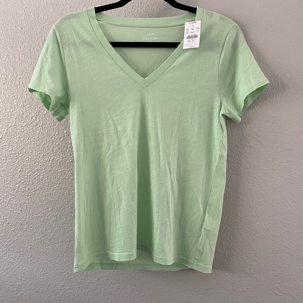 NWT J. Crew Factory Light Green T-Shirt S V Neck Lightweight 100% Cotton Tee